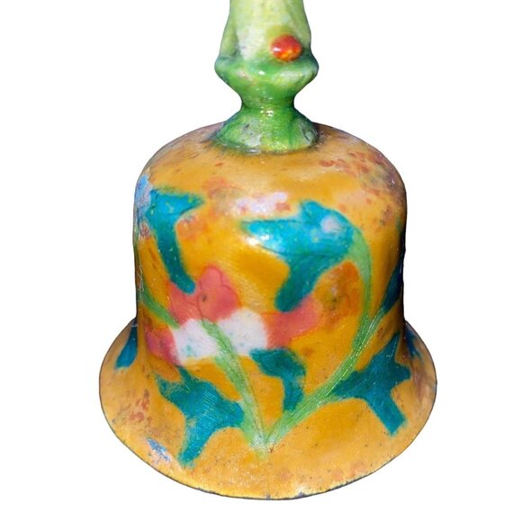 Vintage Hand-Painted Ceramic Bell With Floral Design & Figurine Handle - Picture 8 of 13